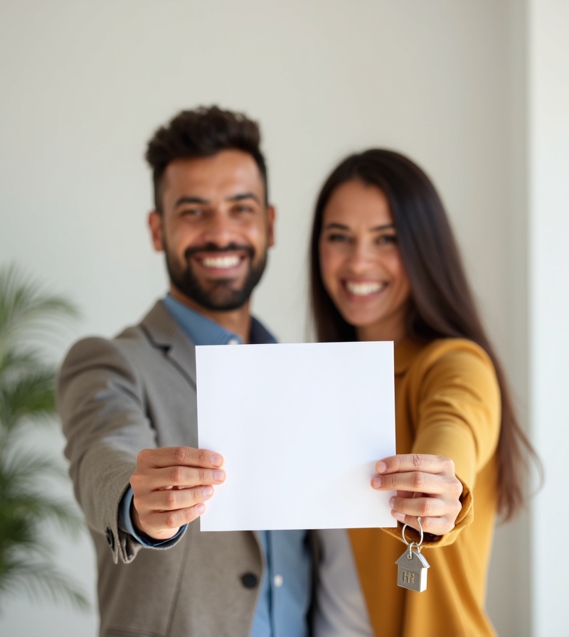 Casal feliz com financiamento aprovado