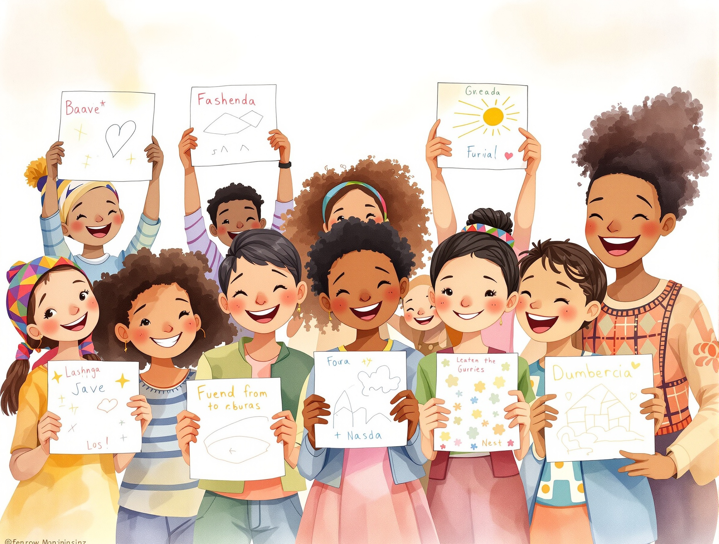 Diverse children sharing World Diary stories