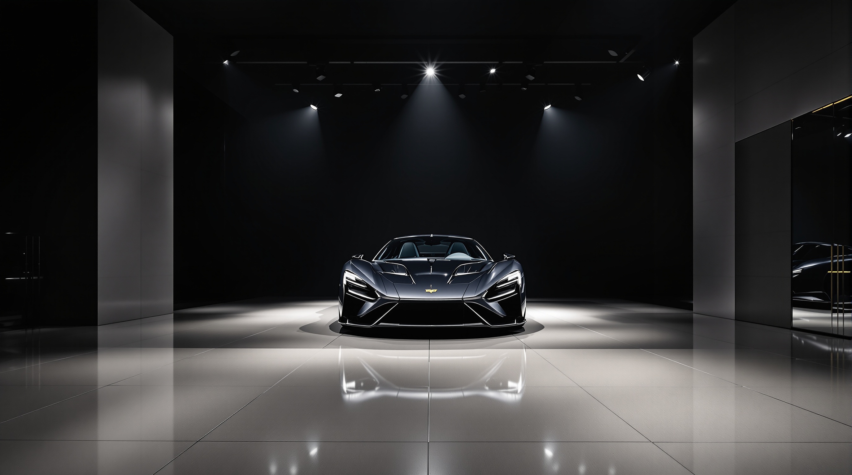 Centro de experiência de marca automotiva com iluminação sofisticada e veículo em exposição — neuromarketing das montadoras