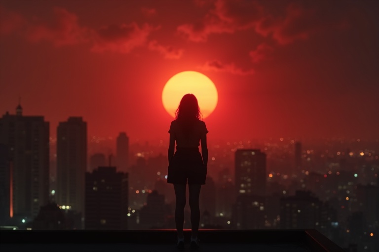 Jordan Reyes silhouette against burning cityscape