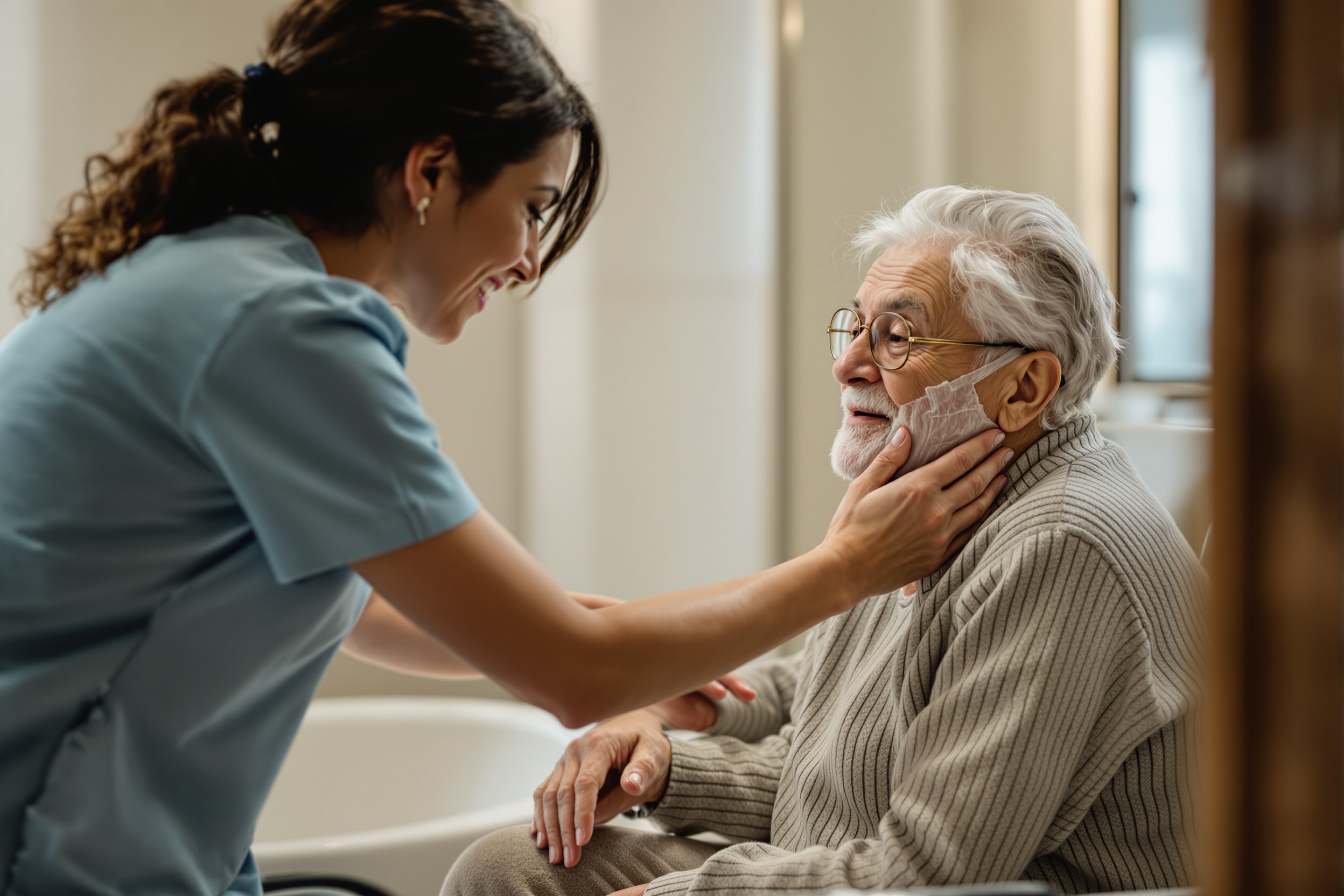Caregiver providing respectful incontinence care