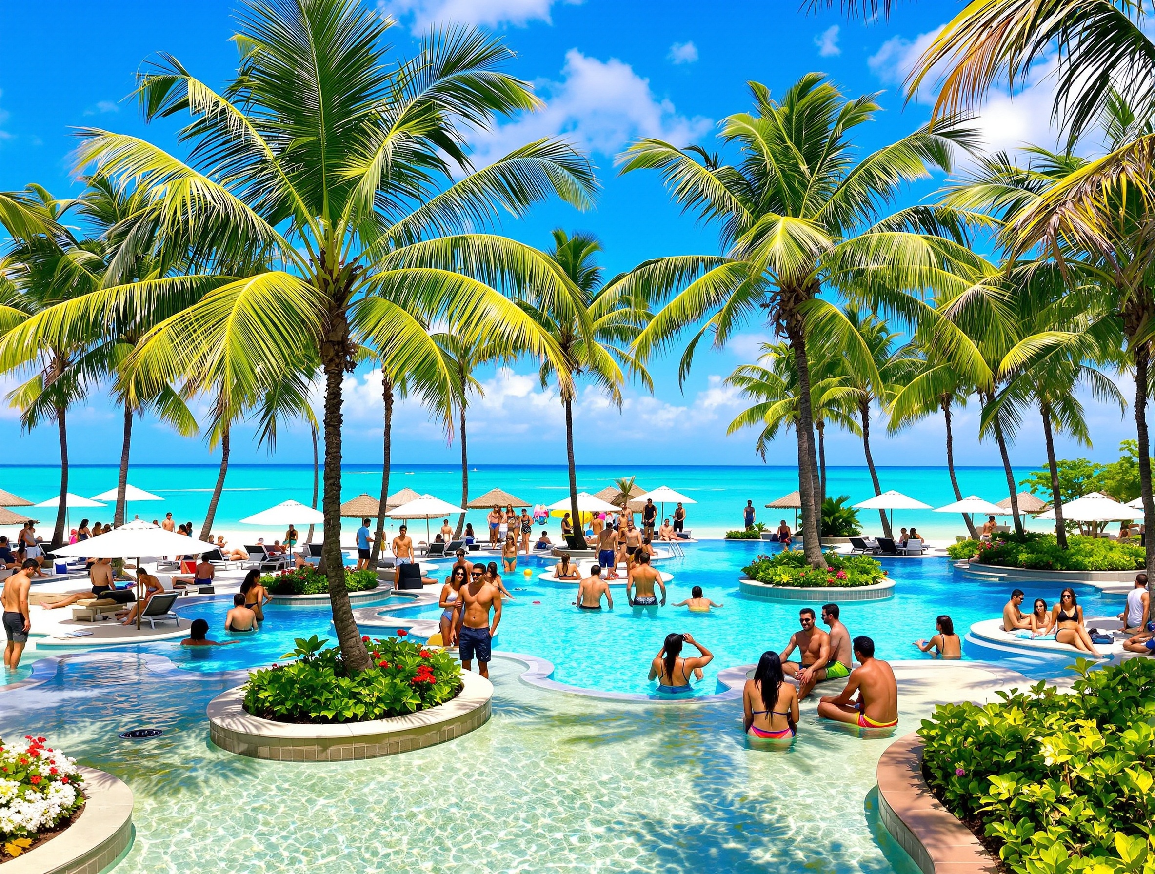 Leisure destination with travelers