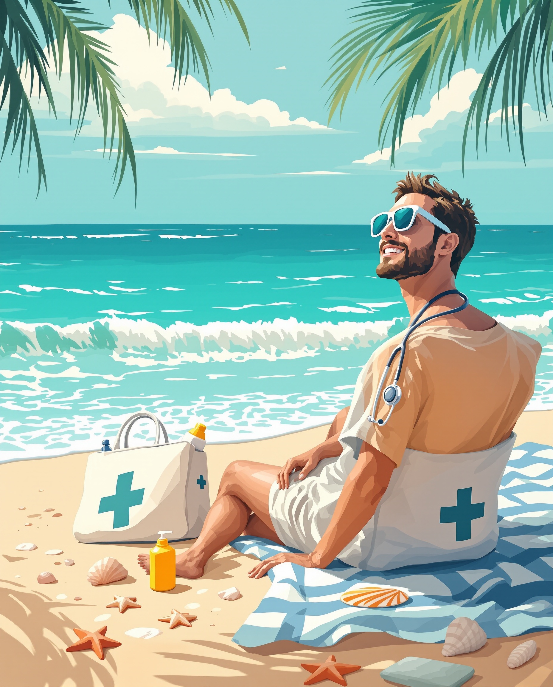 Physician relaxing on beach