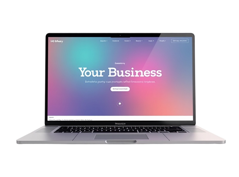 Laptop displaying a professional custom website with Your Business as the headline built in 72 hours