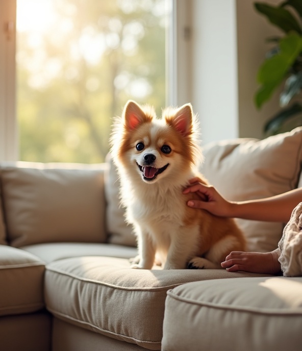 Happy dog receiving in-home care