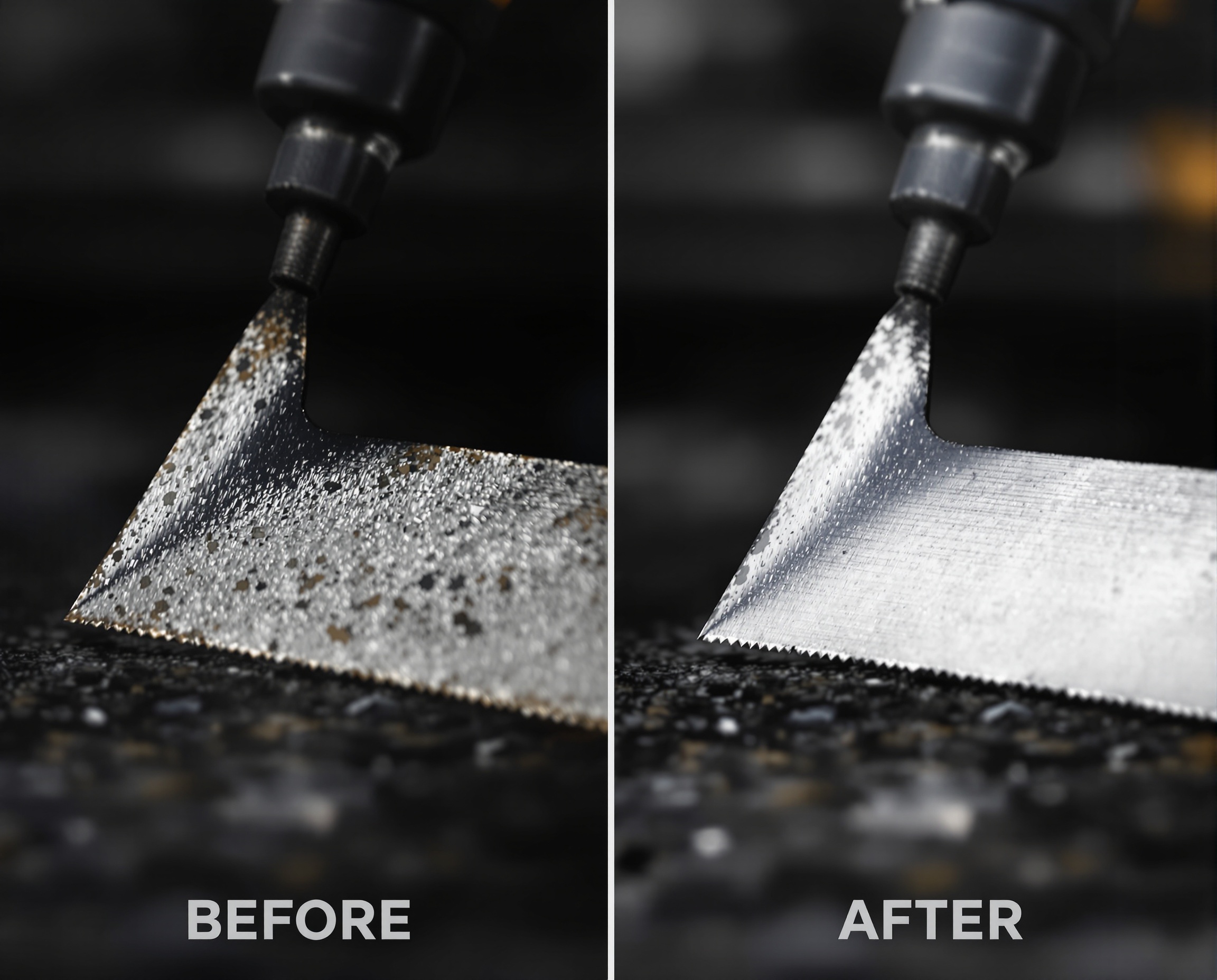 Before and after blade sharpening