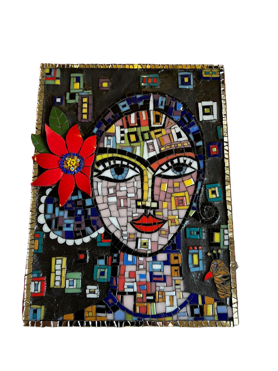 Botanical Panel Botanical mosaic decorative panel with oriental plant patterns in blue green white