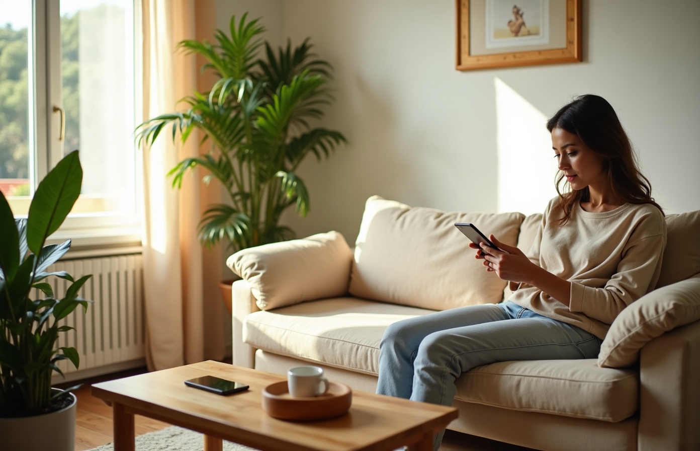 Ambiente doméstico acolhedor com atendimento médico digital da Simex Med no conforto de casa