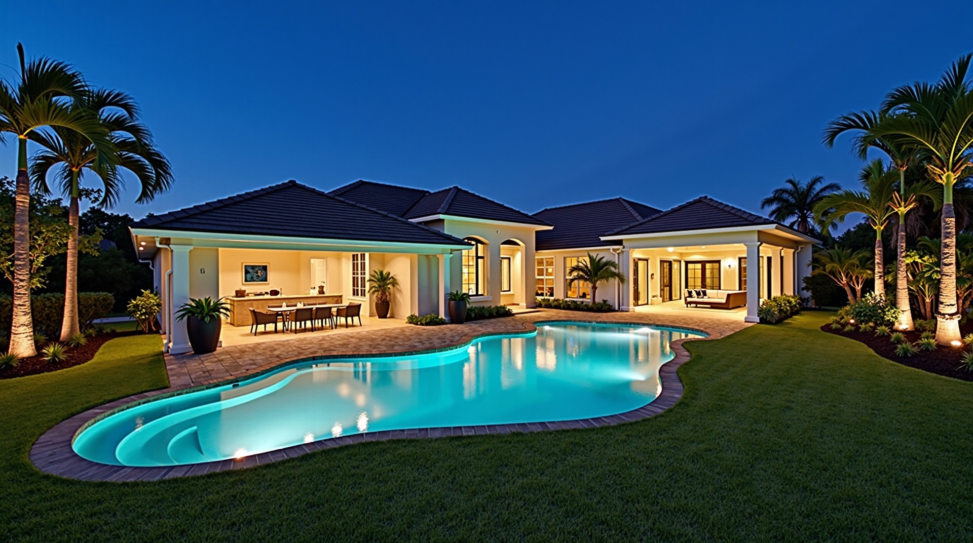 Luxury vacation rental with professional landscaping