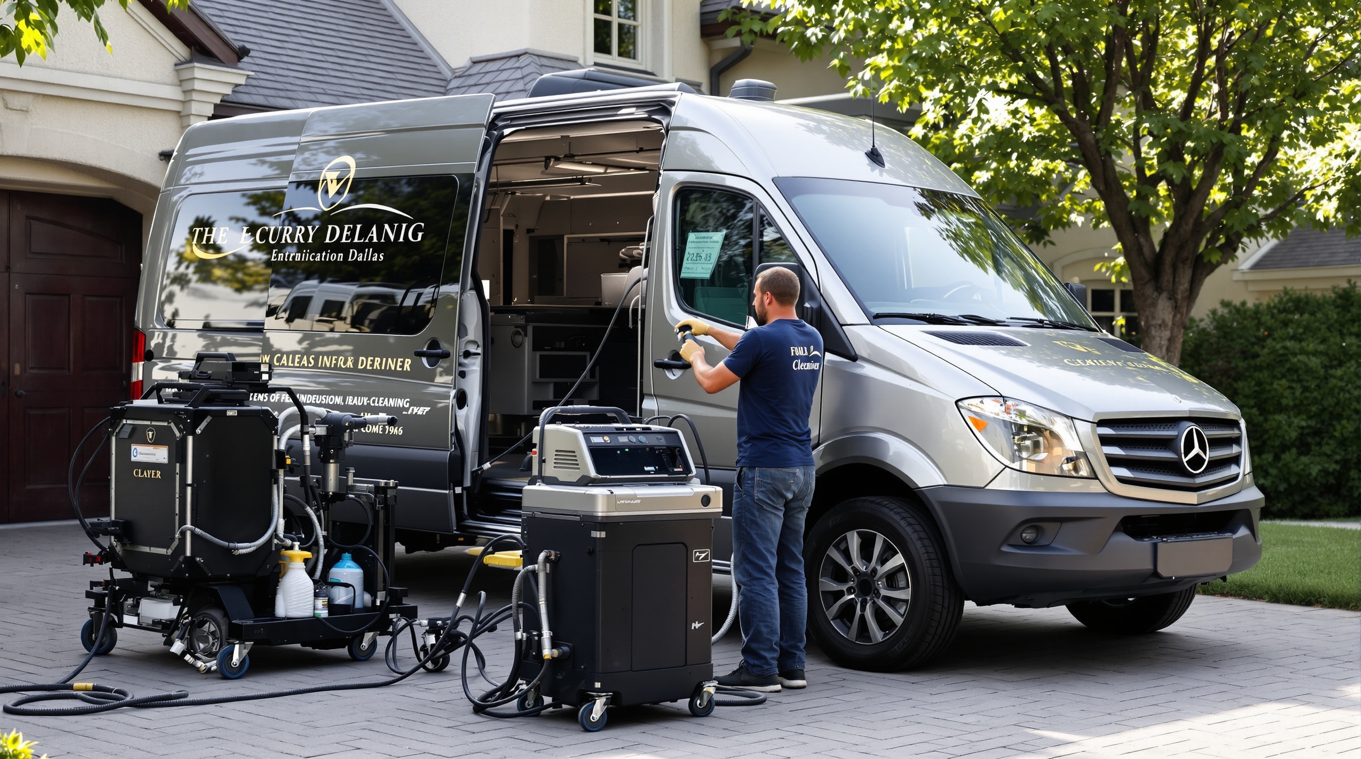 Mobile car detailing service van in Dallas TX residential driveway