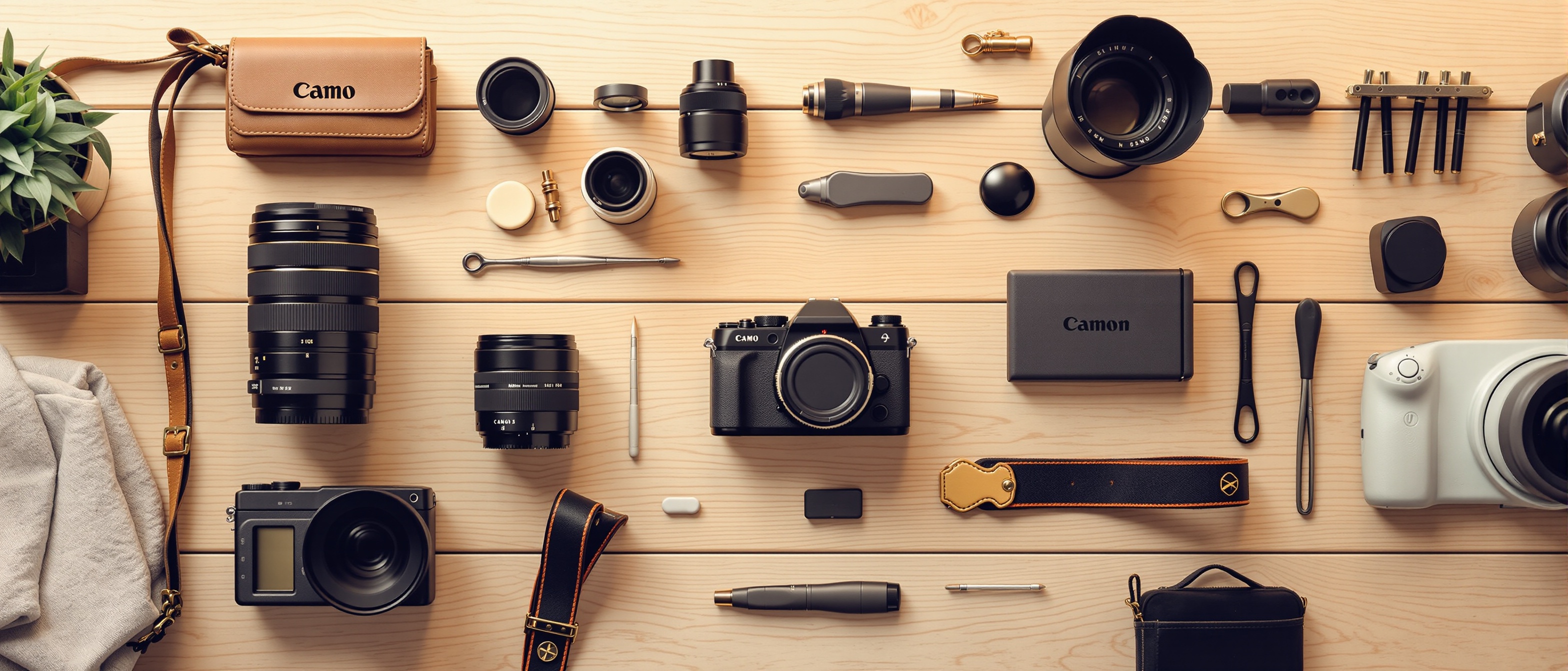 Photography accessories flat lay