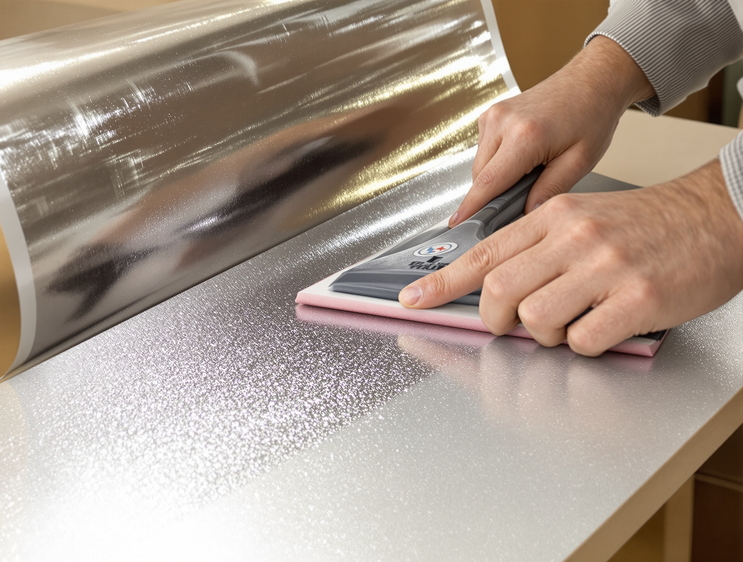 Handarbeit bei der Möbelfolierung – JG Möbelfolierung