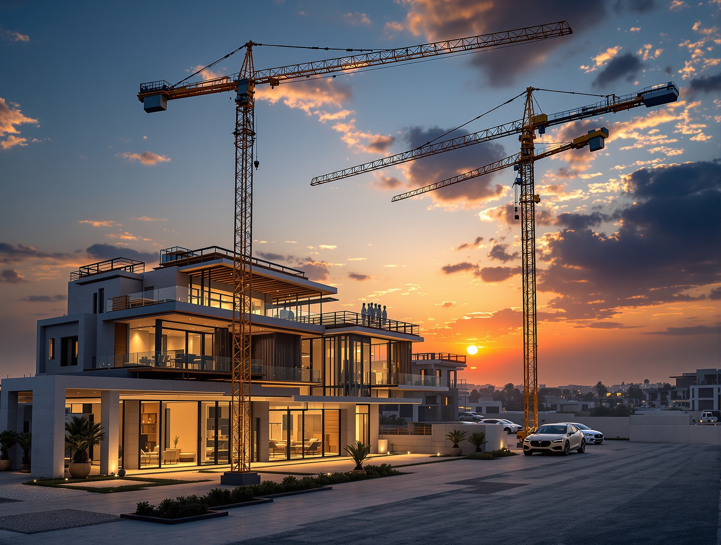 Dubai luxury villa development construction site with modern architecture