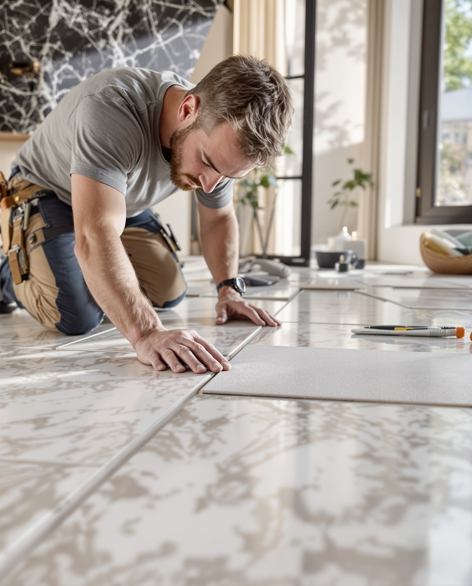 Artisan carreleur professionnel au travail