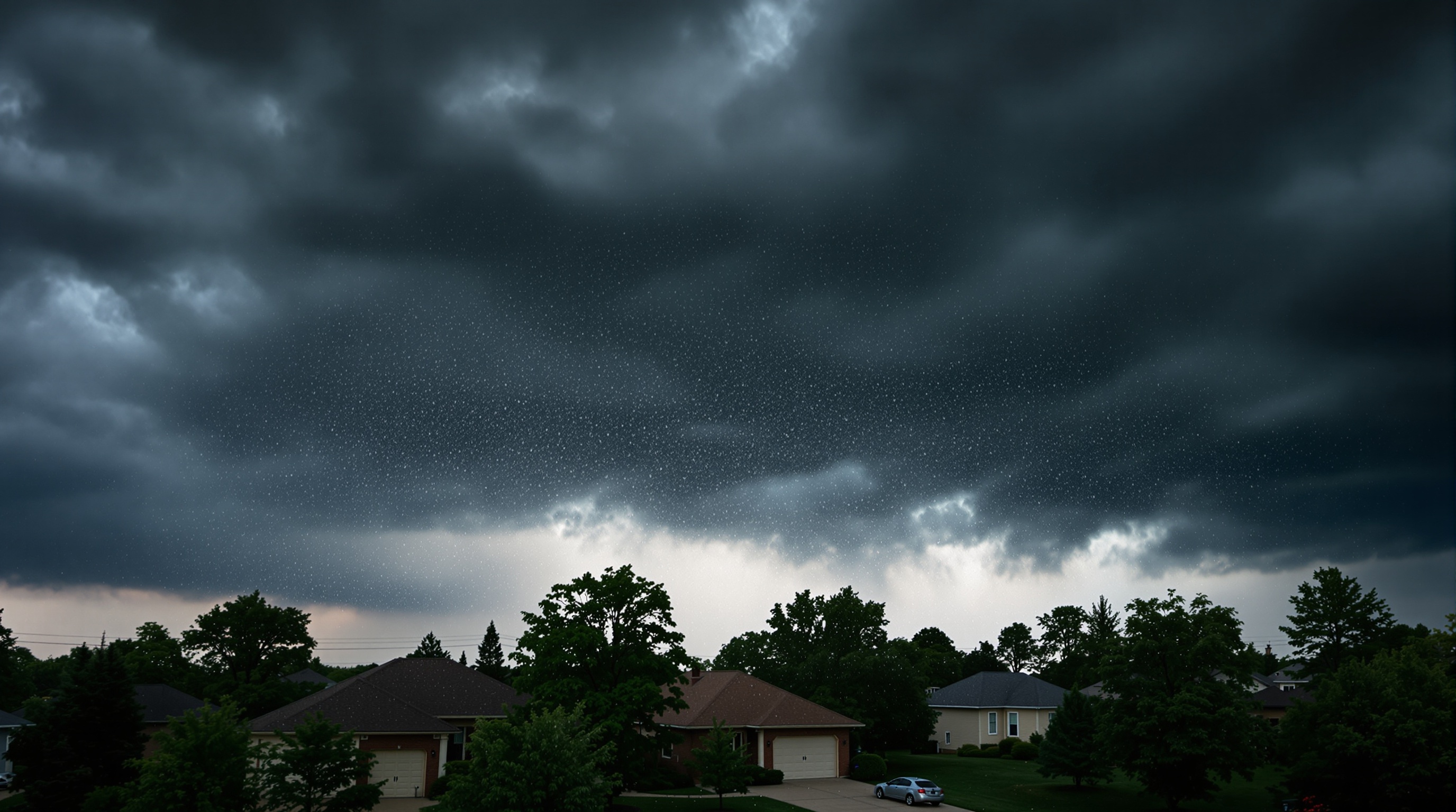 Severe hail storm over residential area