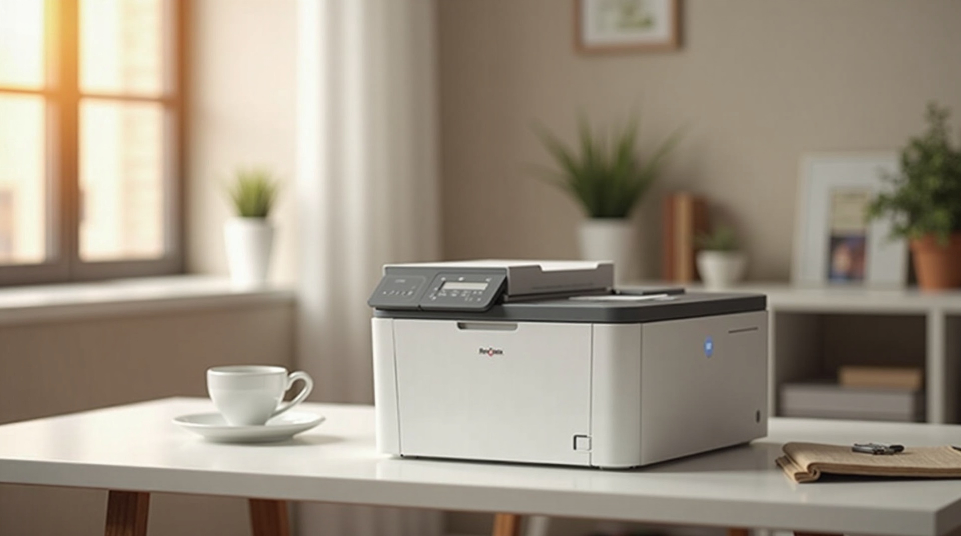 Modern printer setup on clean desk