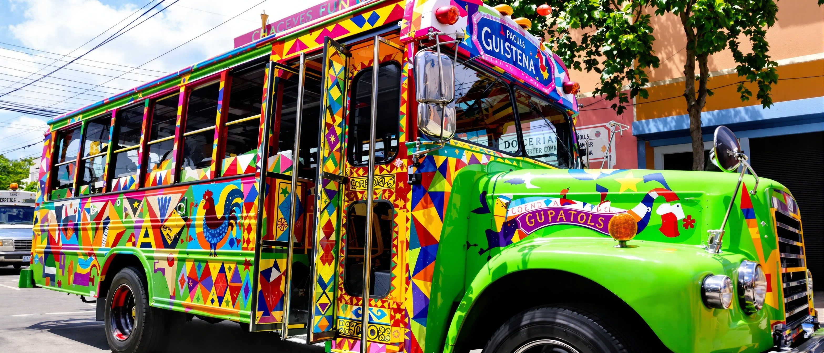 Guatemalan chicken bus transportation