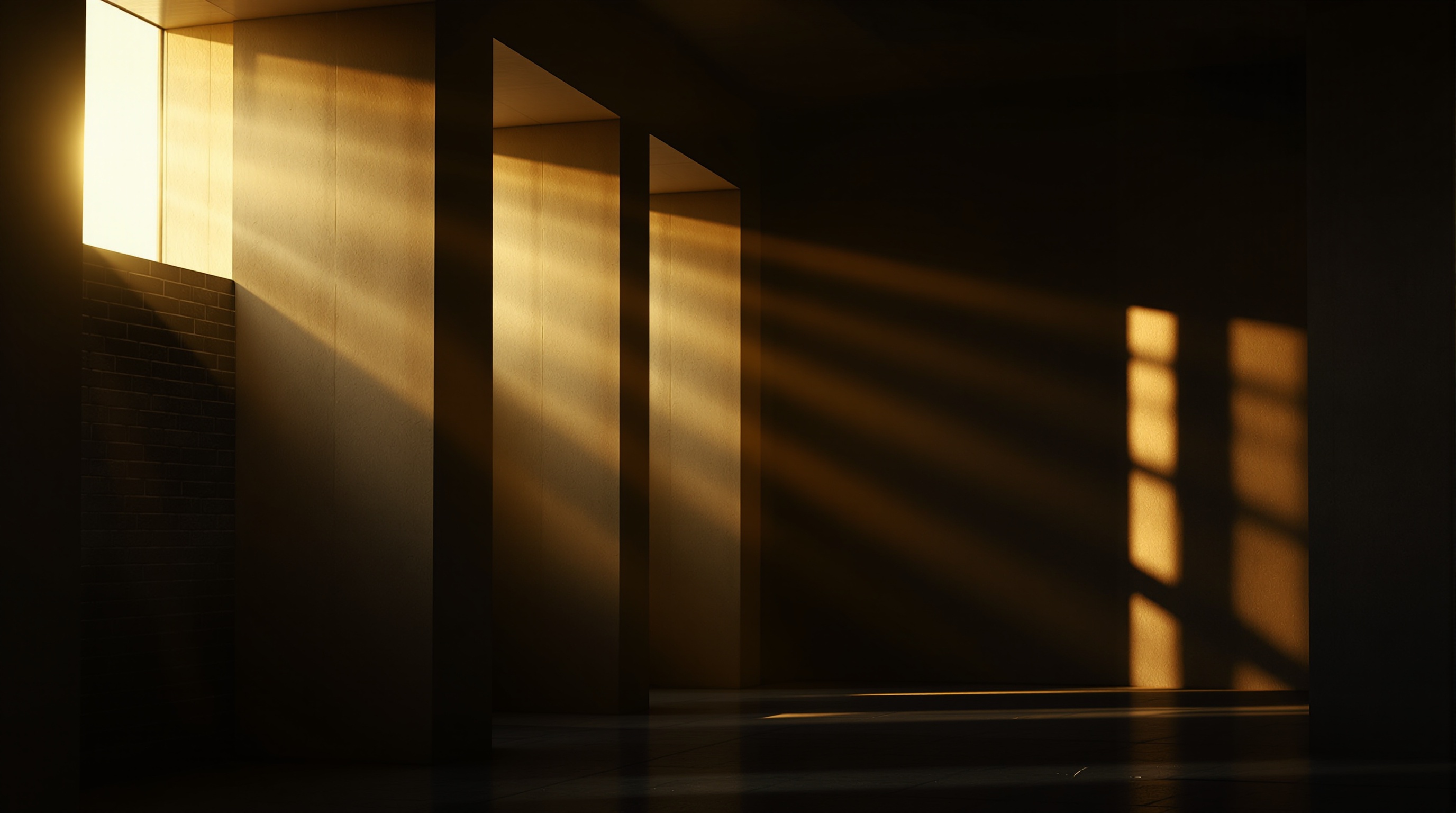 Dramatic architectural interior with golden light