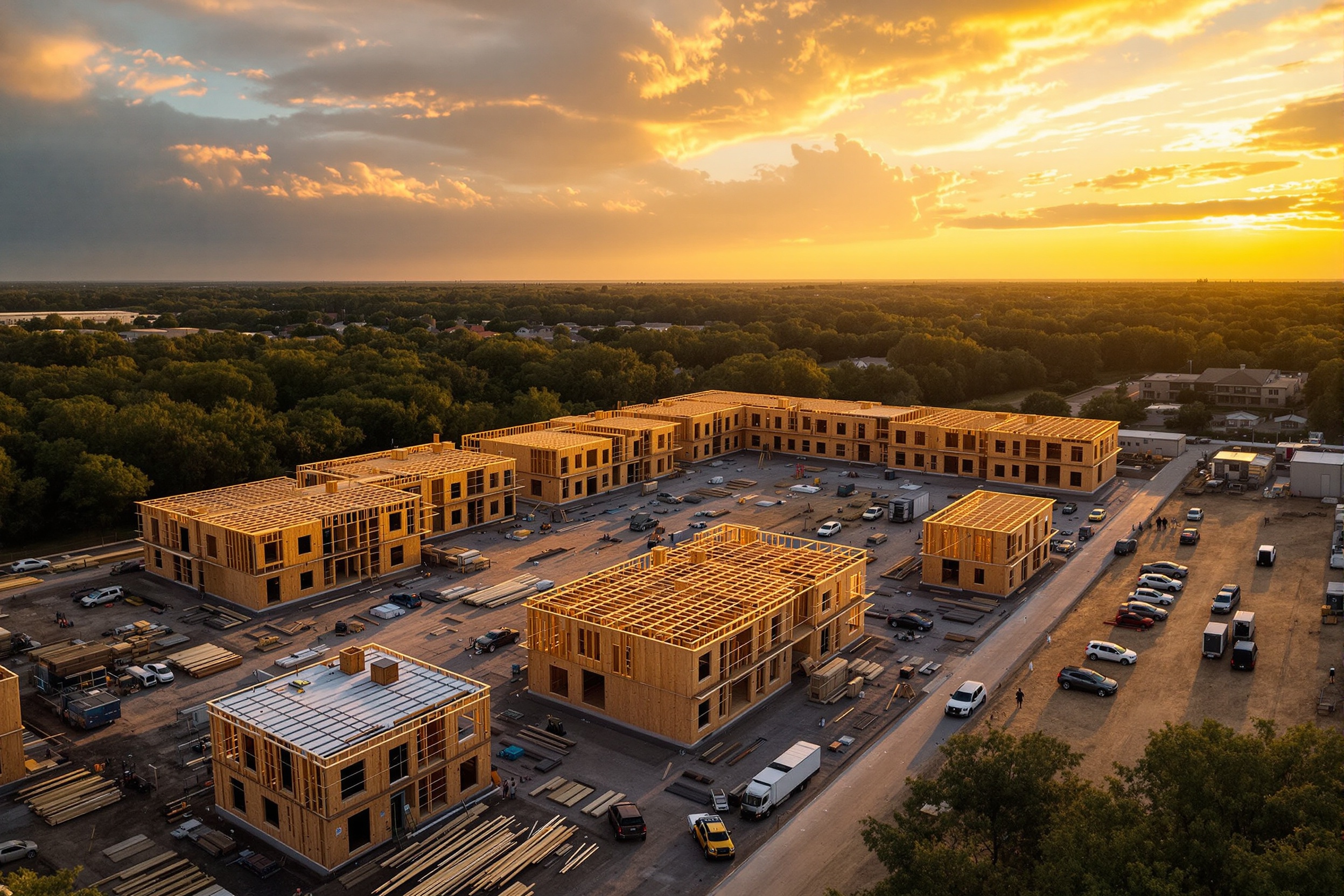 Aerial view of multifamily apartment community construction progress