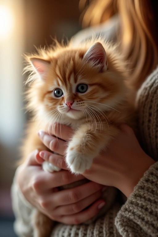 Maine Coon kitten being held with love