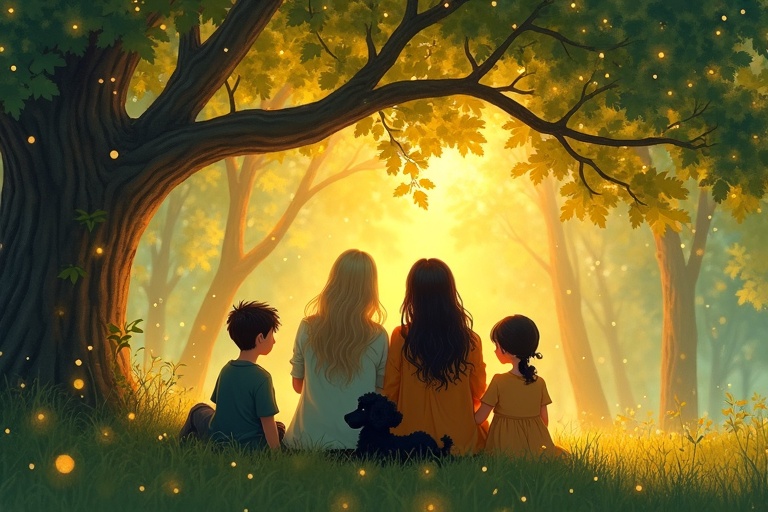 Fjölskylda les saman