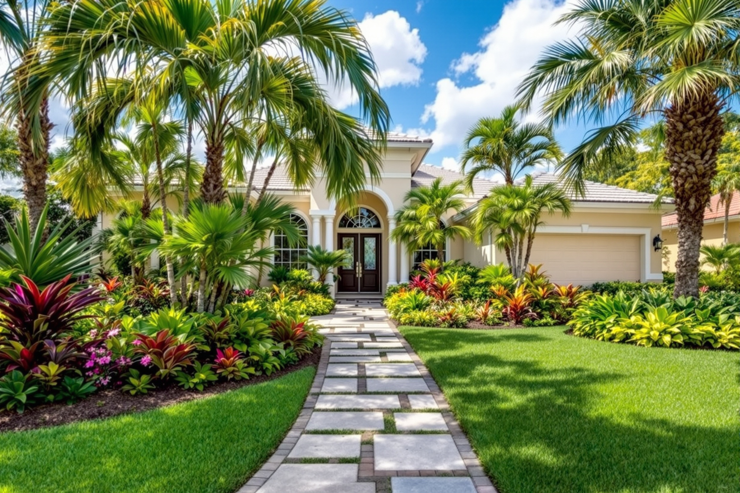 Tropical Front Yard Transformation — Landscape design Bradenton, FL by J&J Montellano Landscaping