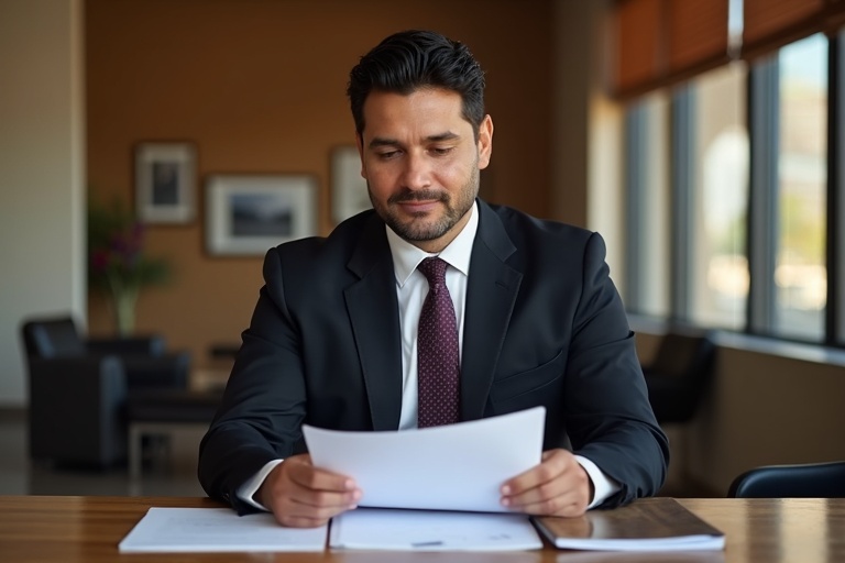 Attorney reviewing case documents