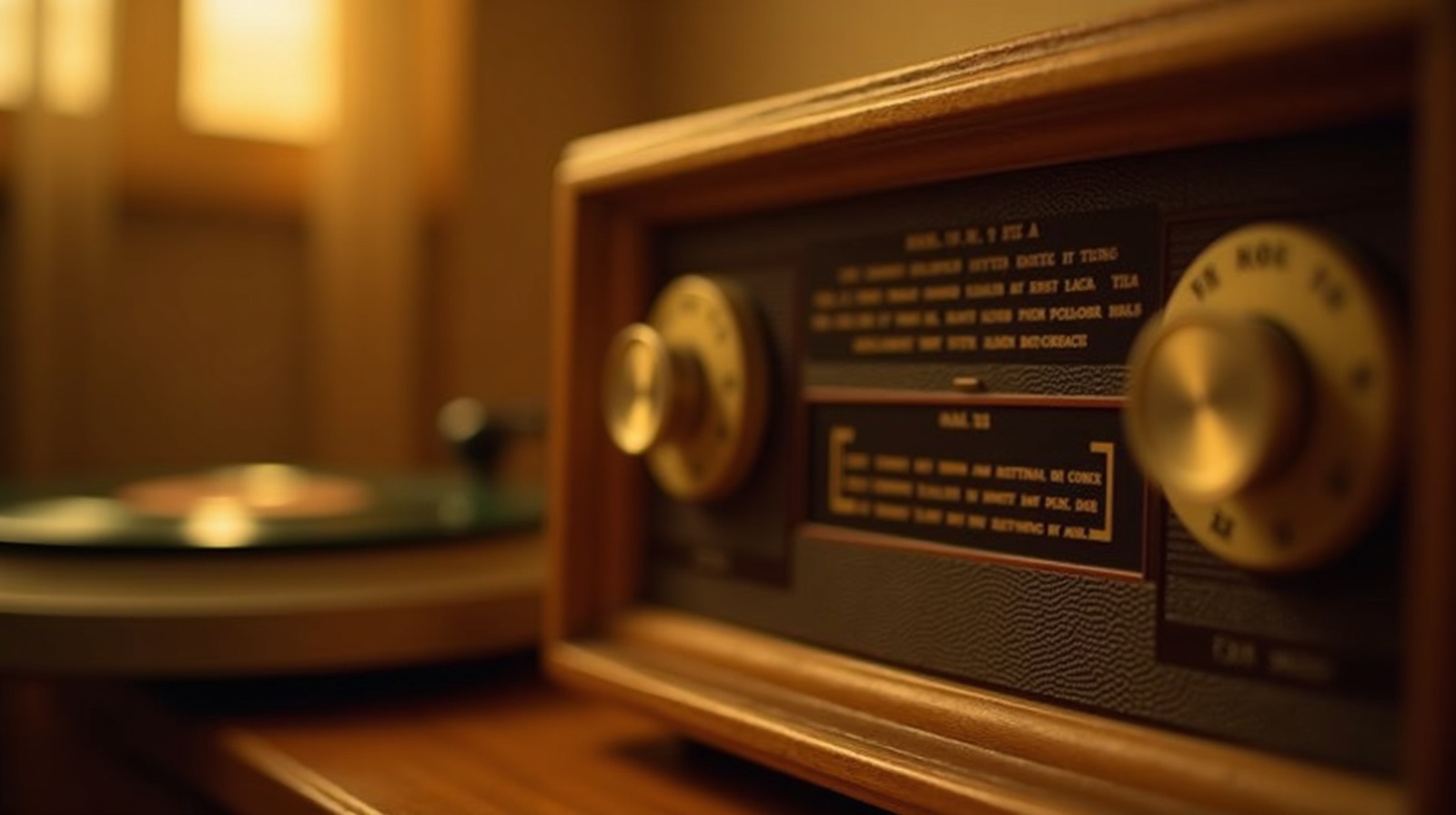 Vintage radio and vinyl record player from the golden era of music