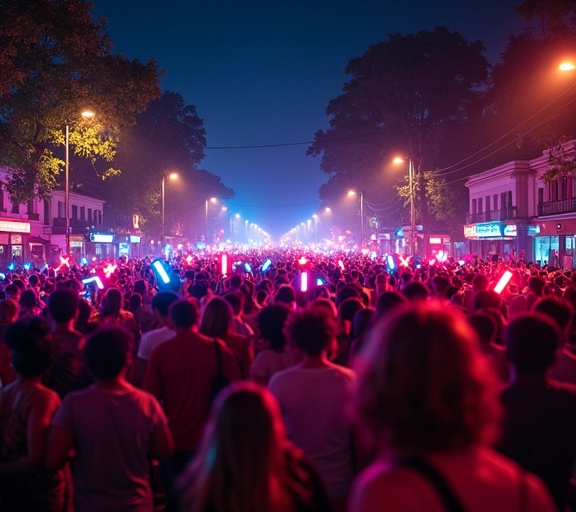 Carnival band crowd celebrating at night