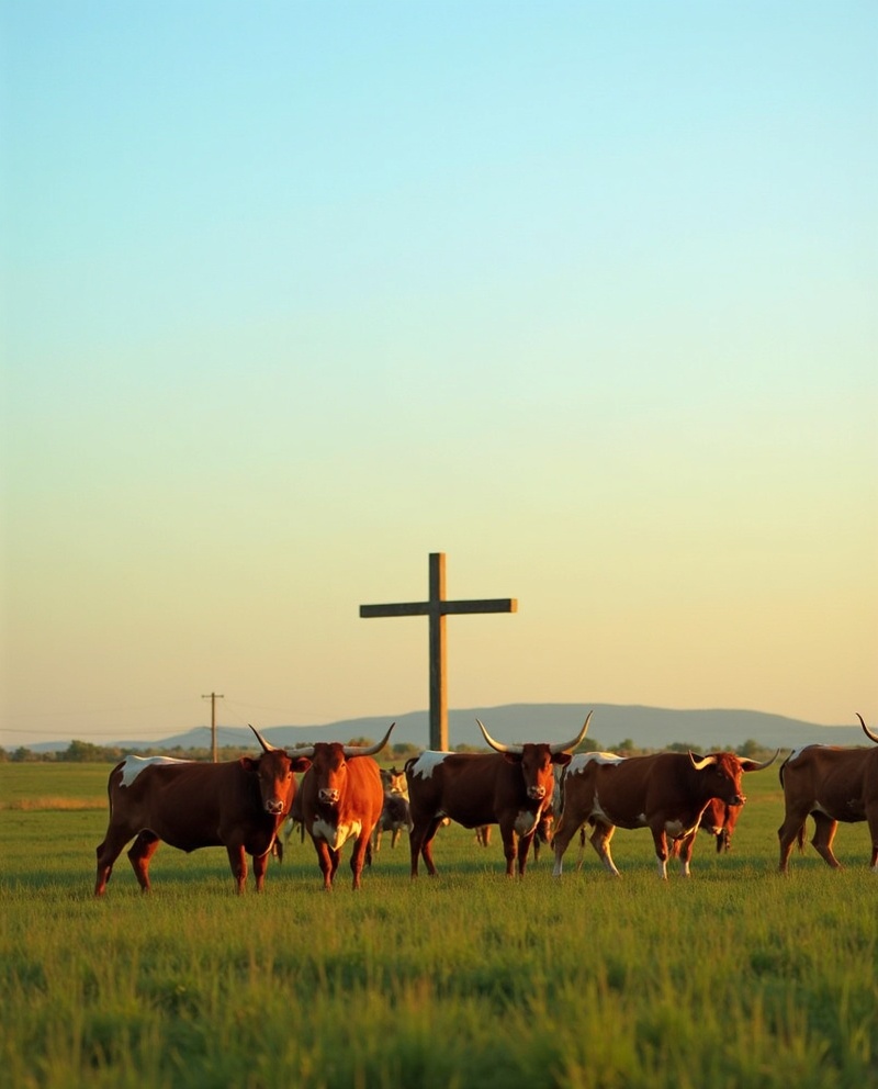 Longhorn cattle with cross