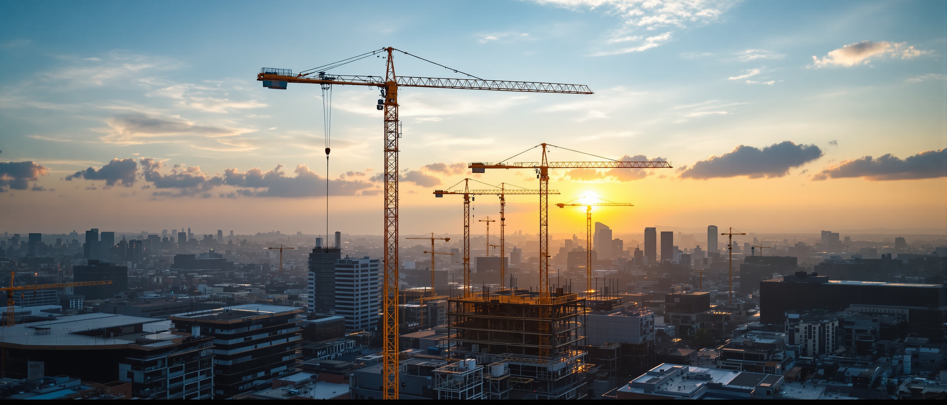 Construction site at golden hour