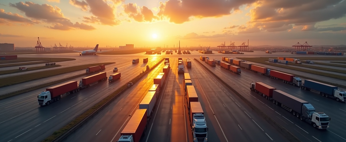 Global logistics hub with air sea and road freight operations