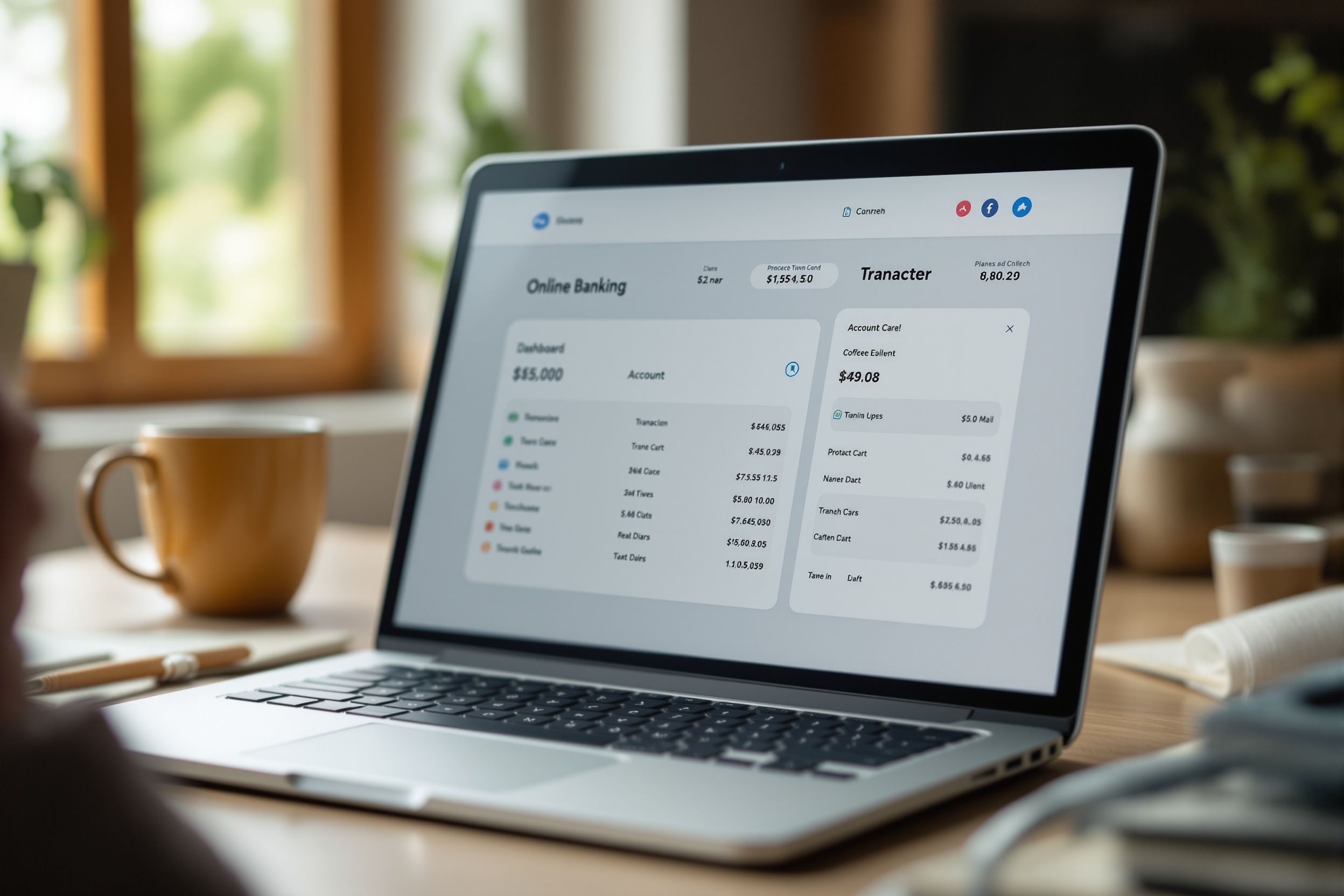 Online banking portal on laptop in home office