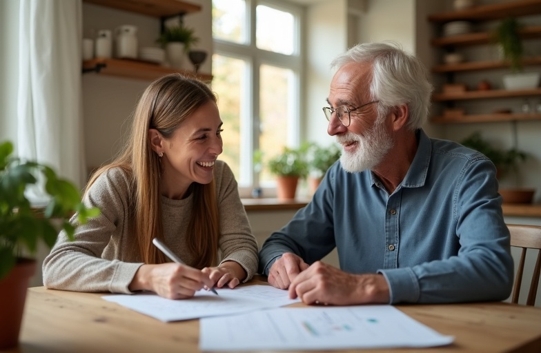 Healthcare advisor helping a senior review insurance documents at home