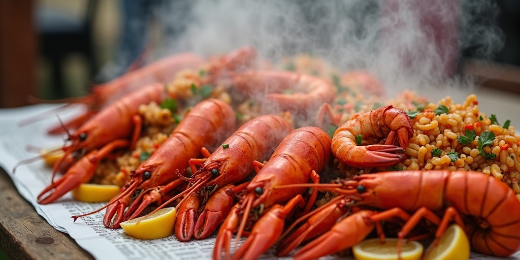Cajun seafood feast - boiled crawfish shrimp and jambalaya by Crazy Cajuns