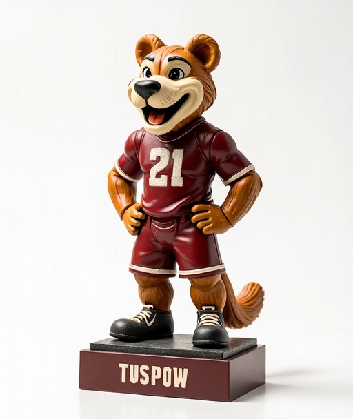 Custom resin figurine of a university mascot with detailed painted finish on a branded base