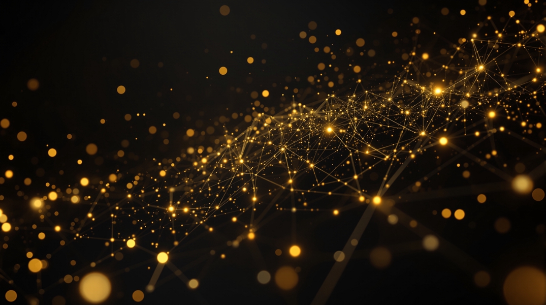 AI-Driven SEO 2026 Landscape and Investment Map Golden neural network graph representing AI-driven SEO and knowledge synthesis on a dark charcoal background