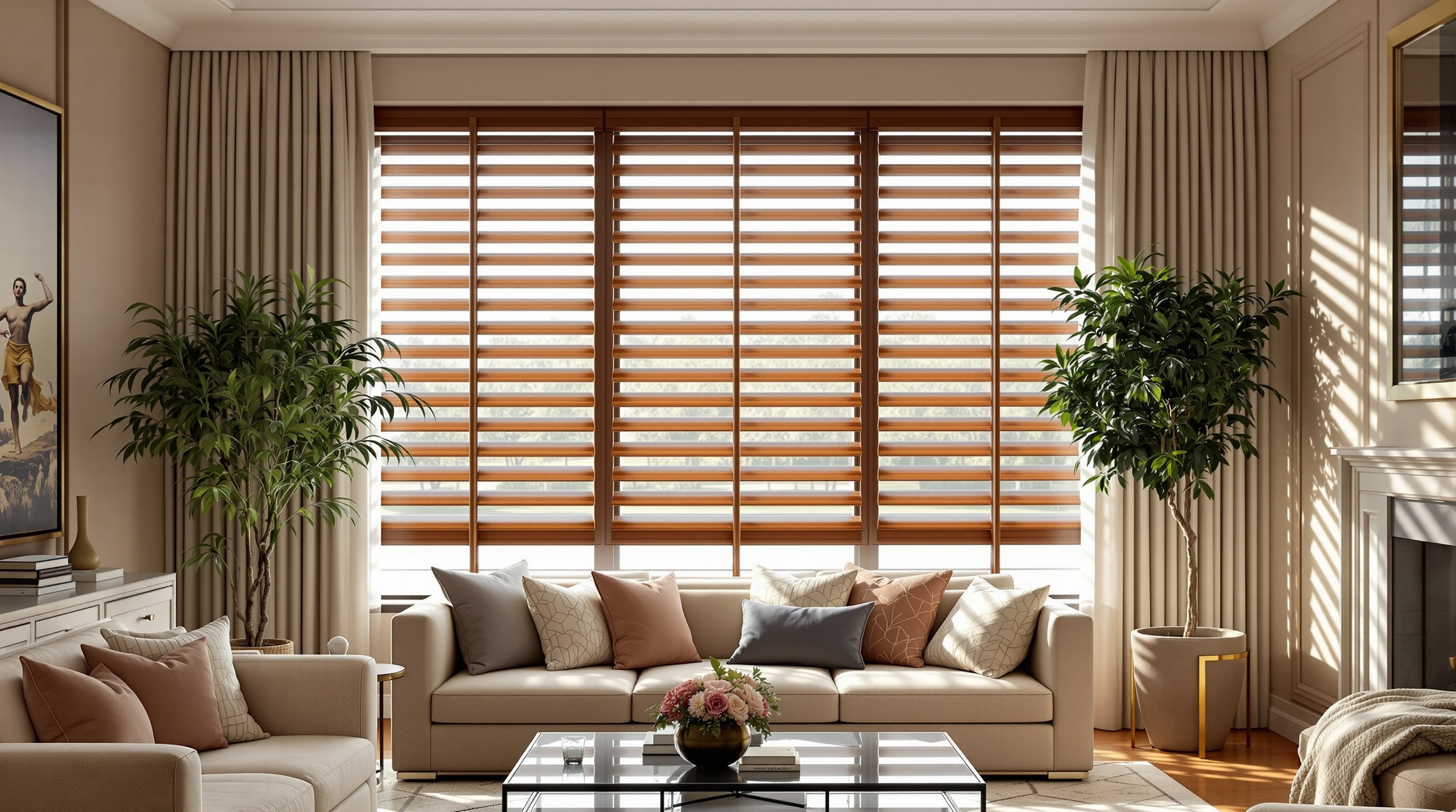 Custom wood blinds in a luxury home by Shade Window Fashions