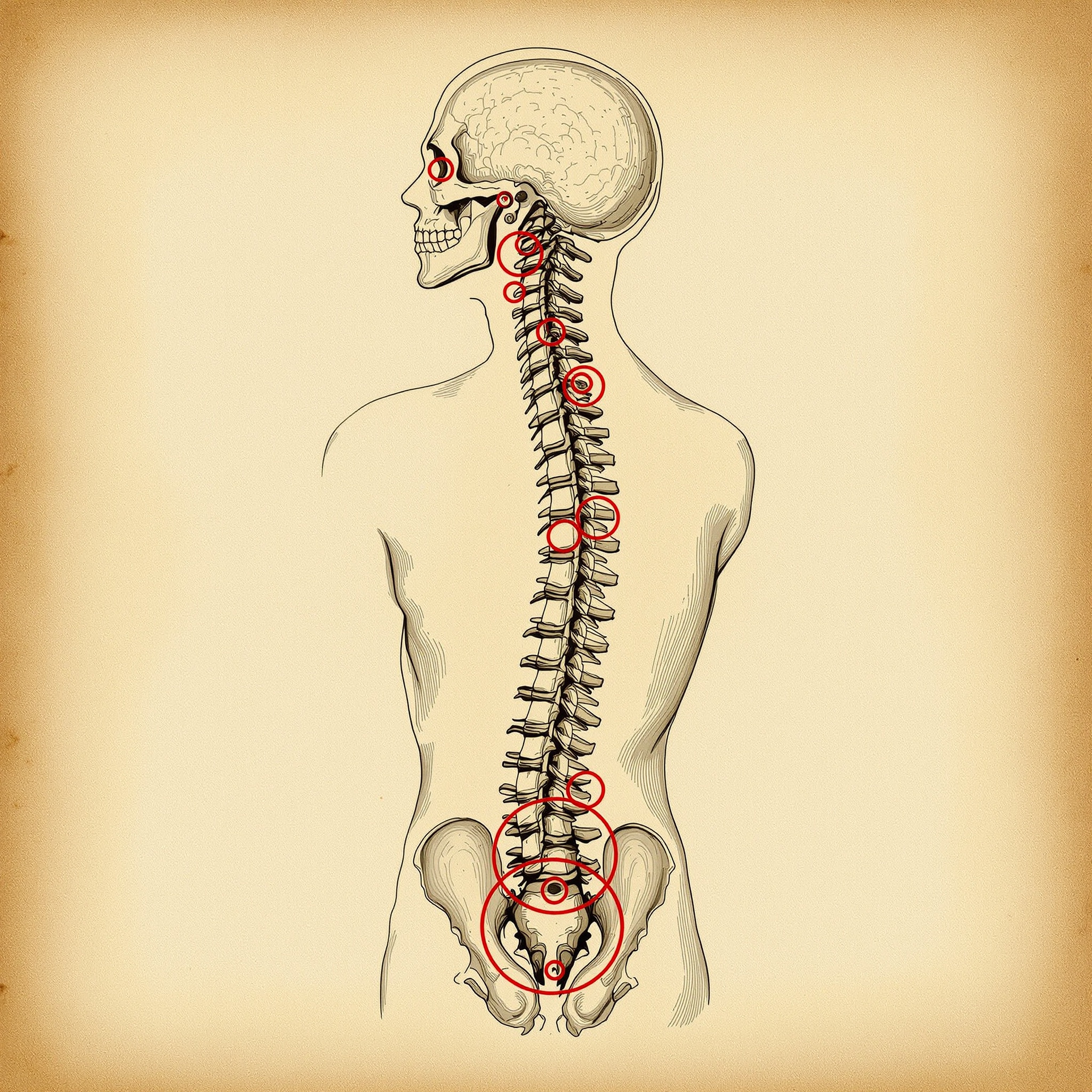 Medical spine diagram with highlighted areas