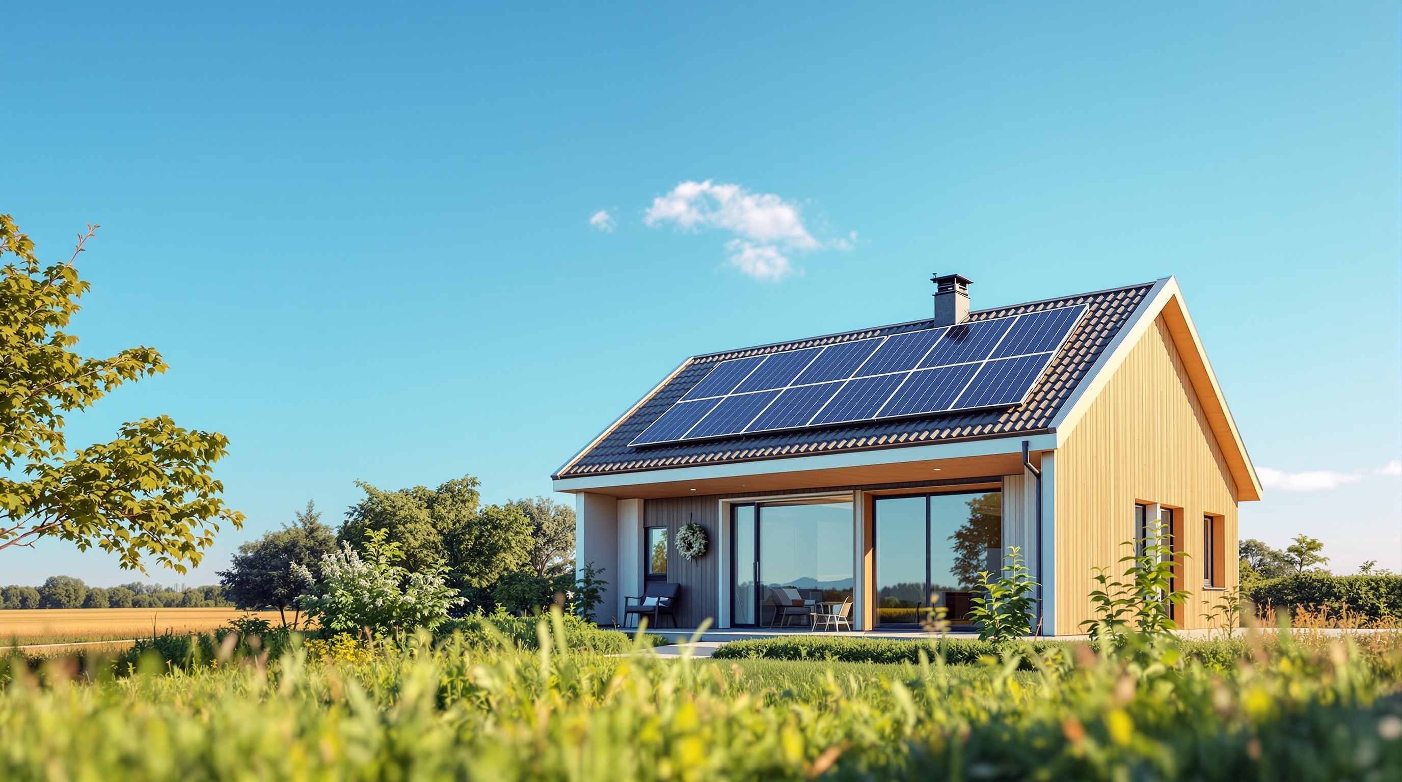 Maison moderne avec panneaux solaires