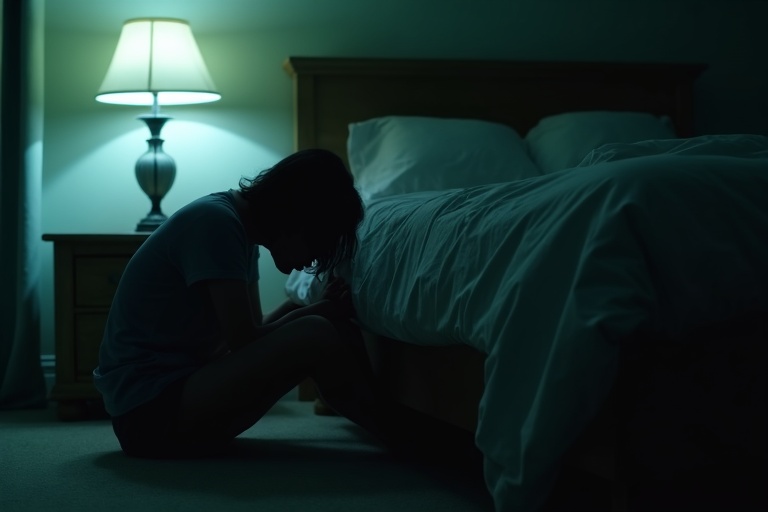 Woman alone in despair at home
