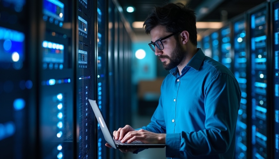 Portrait of a mature man using a laptop while working in a server room