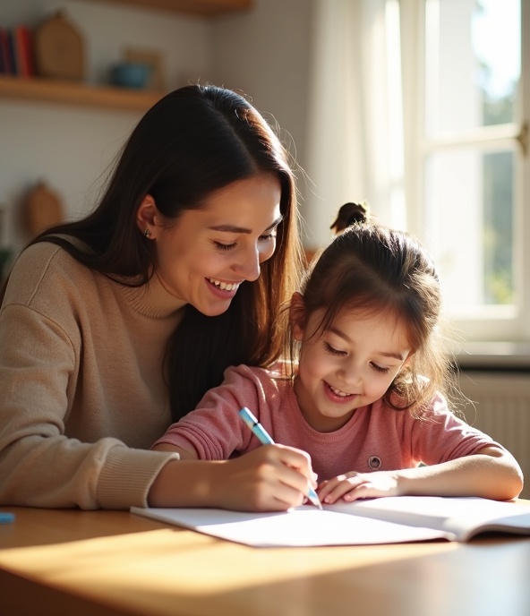 Padre ayudando a hijo con tareas