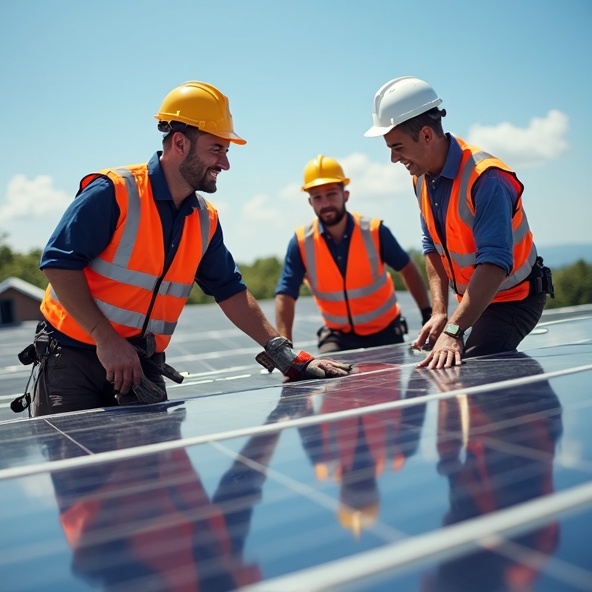 Equipo de ARUNA INNOVACIÓN Y FUTURO instalando paneles solares