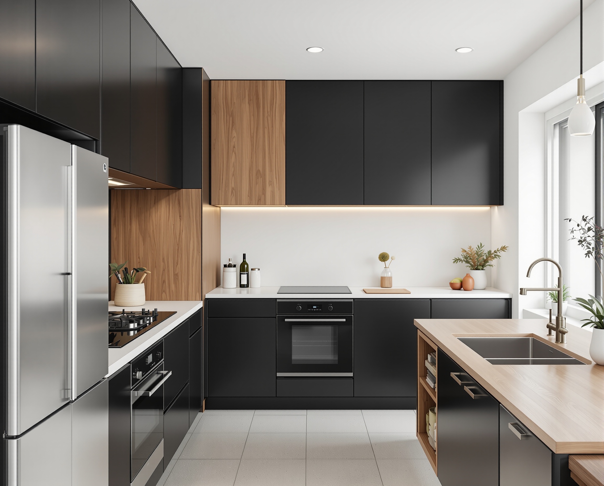 시크하고 유니크한 블랙&우드 주방