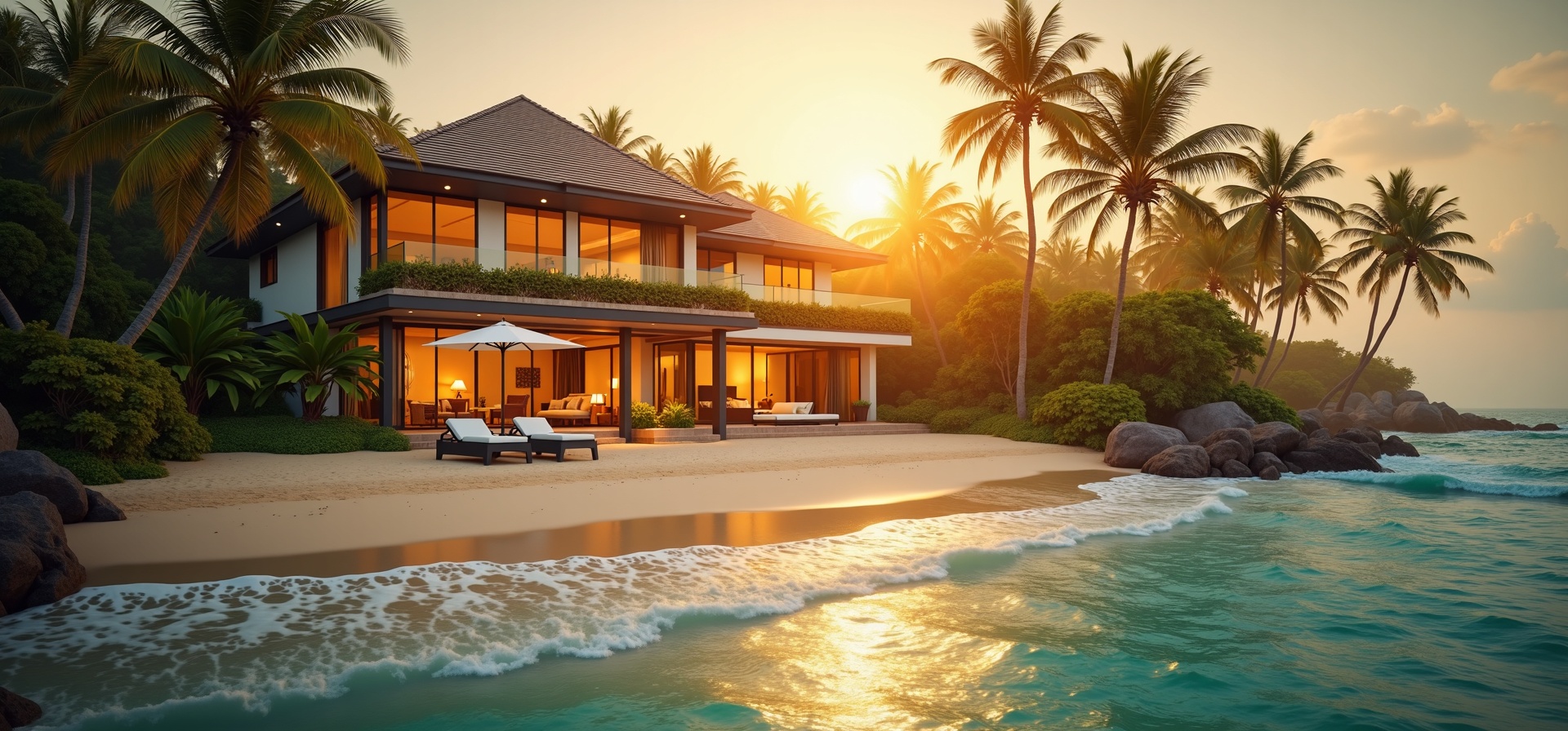 Beautiful Florida waterfront property with palm trees