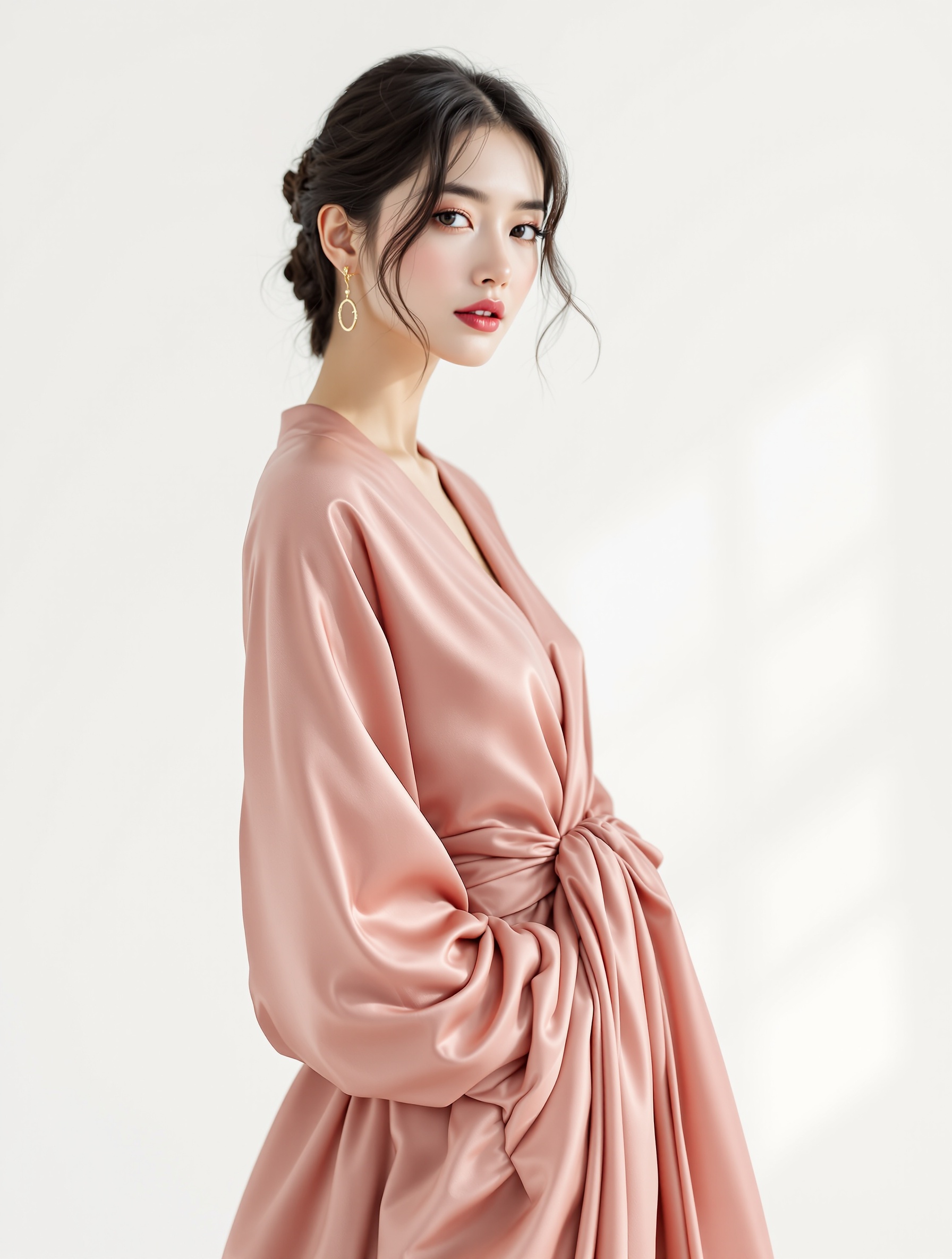 Váy lụa tơ tằm cổ V thiết kế độc quyền