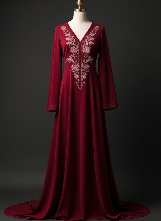Maroon Abaya with Floral Embroidery