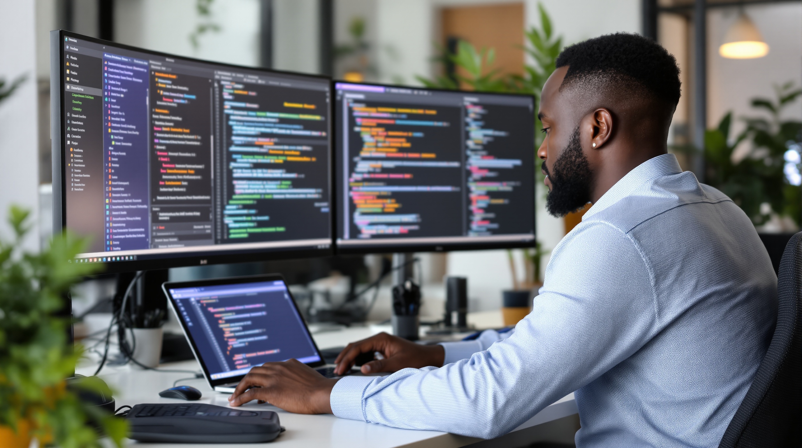 Web Development Services - Black Developer Actively Coding in Ghana