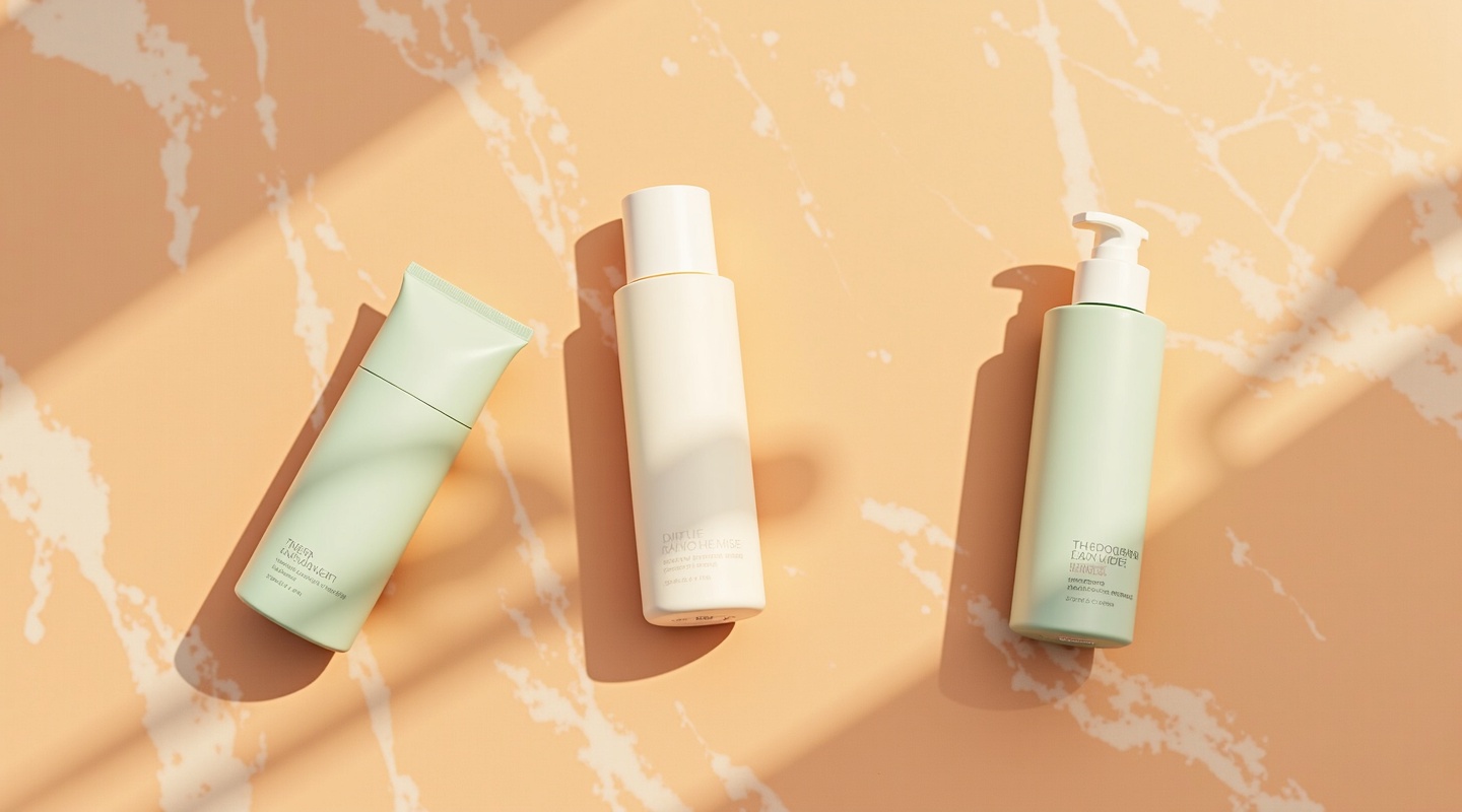 Skincare products flat lay